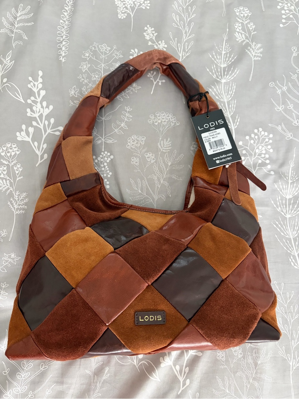 NWT Lodis Brown Multi-Tone Patchwork Leather & Suede Hobo